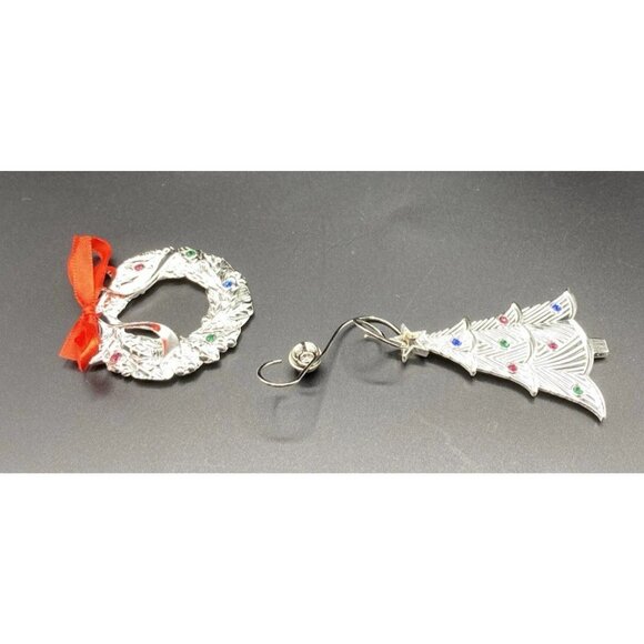 Lenox Sparkle and Scroll Christmas Ornaments Silverplate Wreath Tree Lot of 2 - Picture 6 of 11